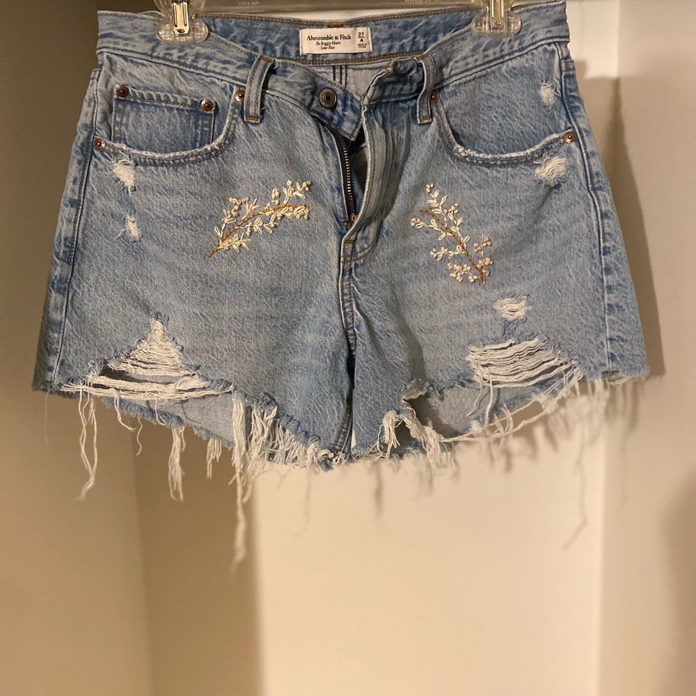 Abercrombie & Fitch Distressed Blue Jean Shorts with Gold Accents